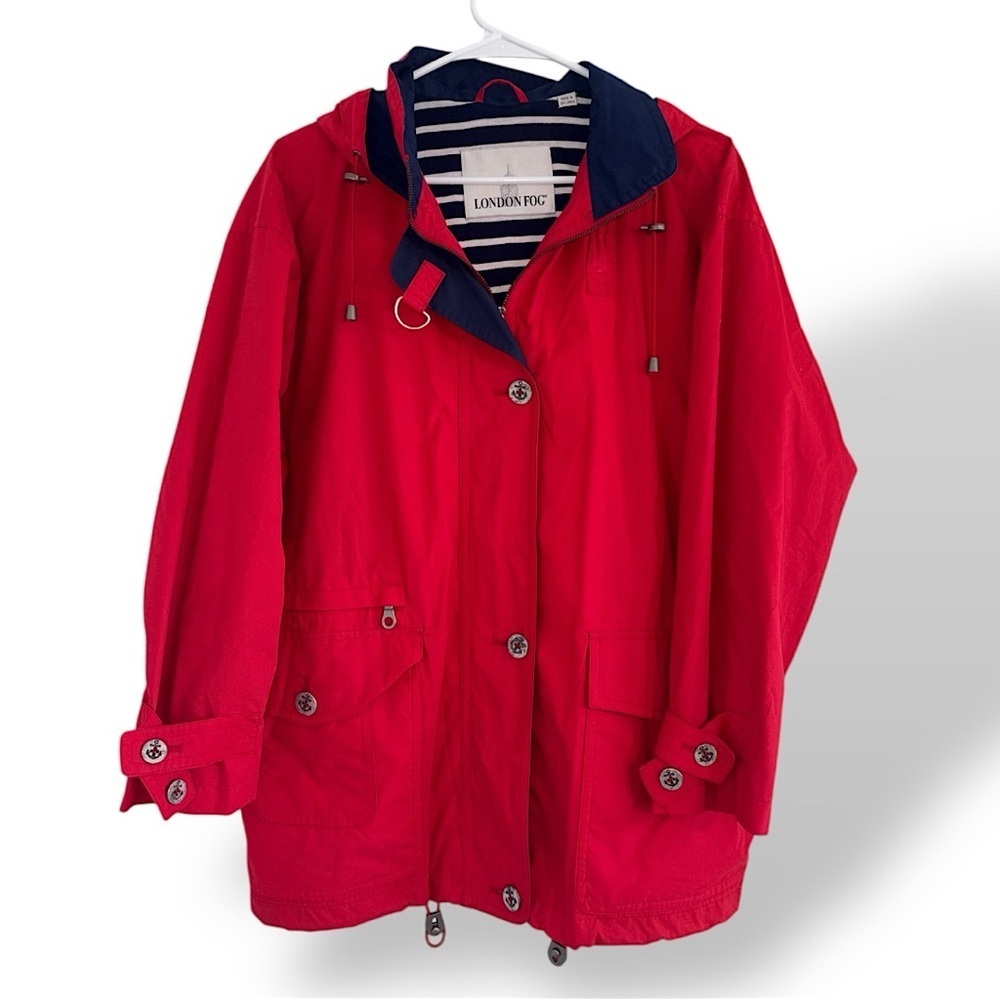 London Fog Marine Red Nautical Jacket Medium Petite Coastal Outdoors